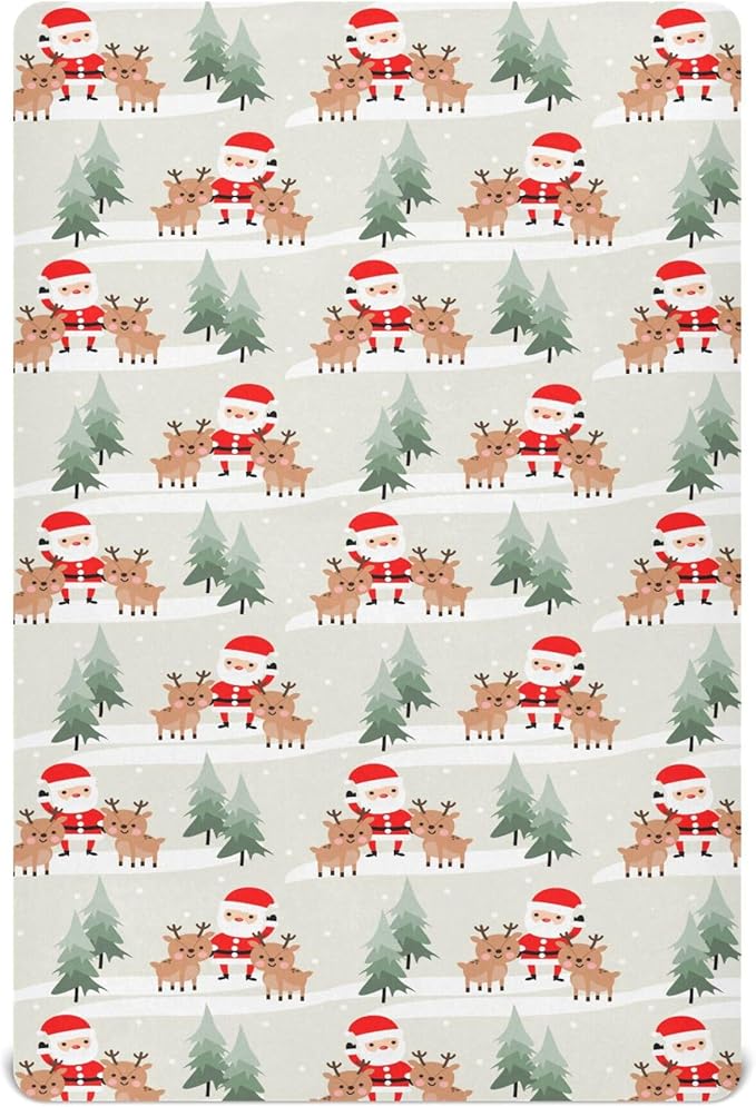 Christmas Santa Reindeer Crib Sheets Soft Breathable Fitted Baby Crib Sheets Mattress Cover for Girl Boys, 52" x 28" x 9"