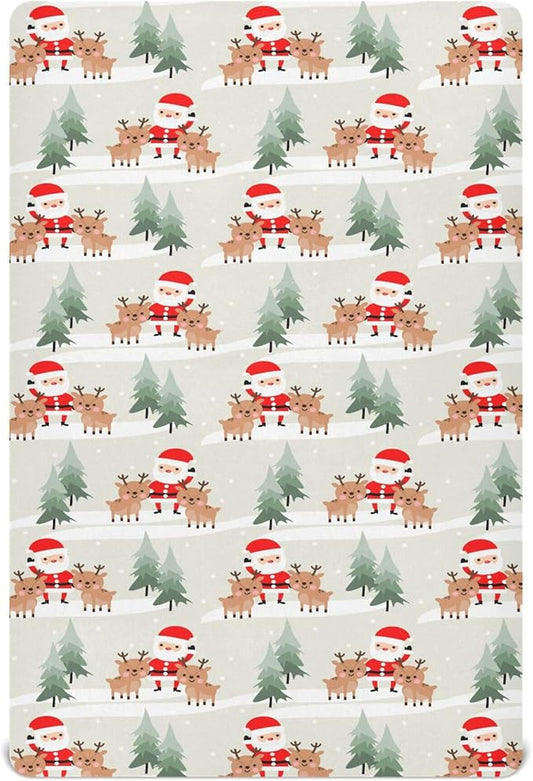Christmas Santa Reindeer Crib Sheets Soft Breathable Fitted Baby Crib Sheets Mattress Cover for Girl Boys, 52" x 28" x 9"