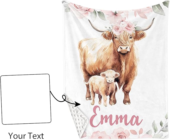 Personalized Baby Crib Bedding Set: 4 Piece Custom Gift Crib Bed Set with Name - Pink Highland Cow Design, Nursery Bedding Set for Baby Girls,Newborn Girls Crib Sets, Crib Bedding Shower Gifts