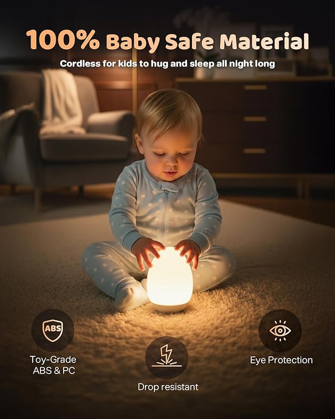 NICKLUC Egg Night Light for Nursery: Baby Night Lights Tap Lamp Stepless Dimming with Warm White and 7 RGB Colors Rechargeable Portable for Infant and Kids Bedroom Breastfeeding Sleep Aid