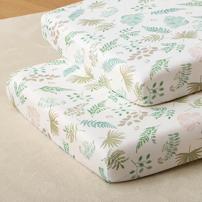 SDY Jersey Crib Sheets for Baby Boys and Girls,52"x28"X8", 2 Pack, Green Standard Oval/Retangle Crib Mattress Sheets for Toddler,Super Soft Breathable