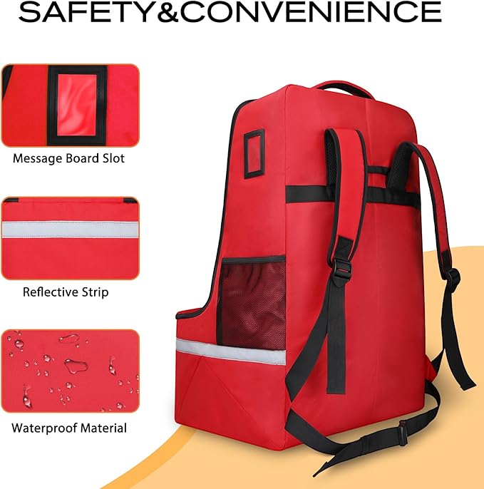 LARIPOP Car Seat Travel Bag for Airplane,Infant Seat Travel Bag with Shoulder Strap,Padded Car Seats Backpack with Reflective Stripes,Large Carseat Carrier Bag Travel Car Seat Cover, Red