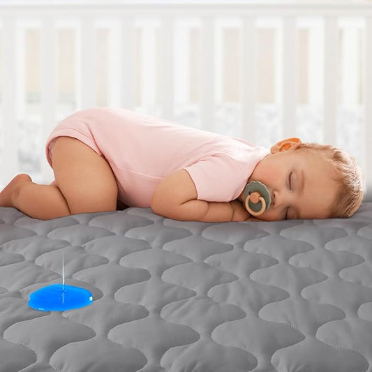 Yoofoss Waterproof Pack and Play Mattress Protector, Quilted Pack and Play Mattress Pad Cover Soft and Breathable, Playpen/Playard Mattress Sheet for Standard Pack n Play Size 39''x27'' - Dark Grey