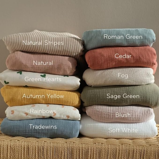 Crib Sheets – Organic Cotton Muslin Fitted Crib Sheet – Standard Size for Baby Boy and Baby Girl 28" x 52" Ultra-Soft and Breathable. 2-Pack(Fog/Stripe)