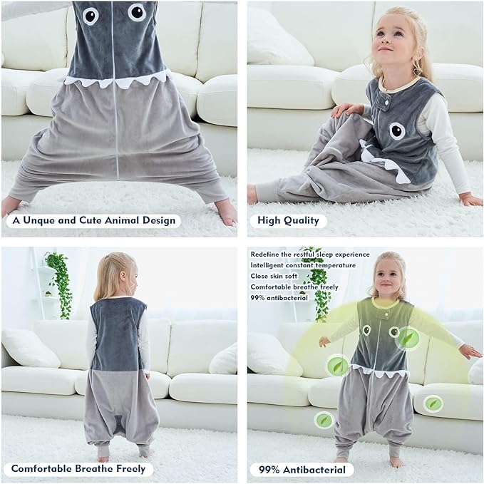 MICHLEY Toddler Sleeping Sack with Feet Newborn Infant Sleeveless Sleeping Bag 2-way Zipper Baby Wearable Blanket for Walkers,Grey Shark,1-3T