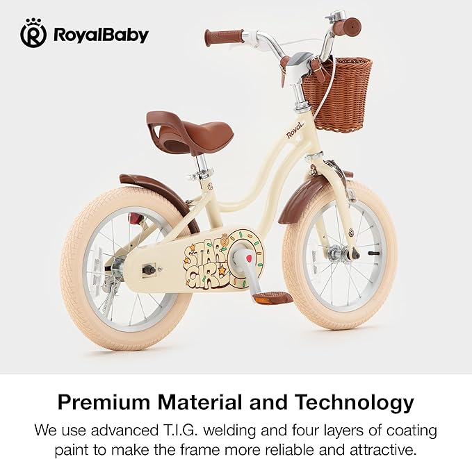 RoyalBaby Girls Bike EZ Kids Bike Stargirl Training Free Balance to Pedal Easy Learning Bicycle, 14 Inch for Toddlers & Big Kids, Brown