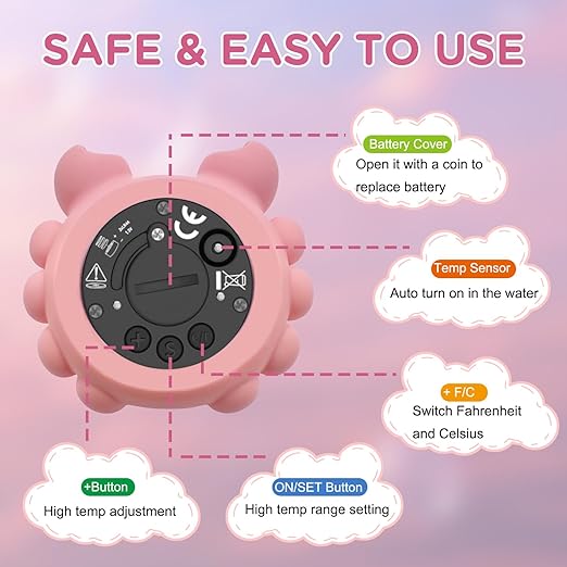 Crab Baby Bath Thermometer Newborn, Safety Baby Water Thermometer & Room Temperature Alert with 3-Color LED, Floating Digtal Bathtub Temperature Toy Gift for Infant, Toddler
