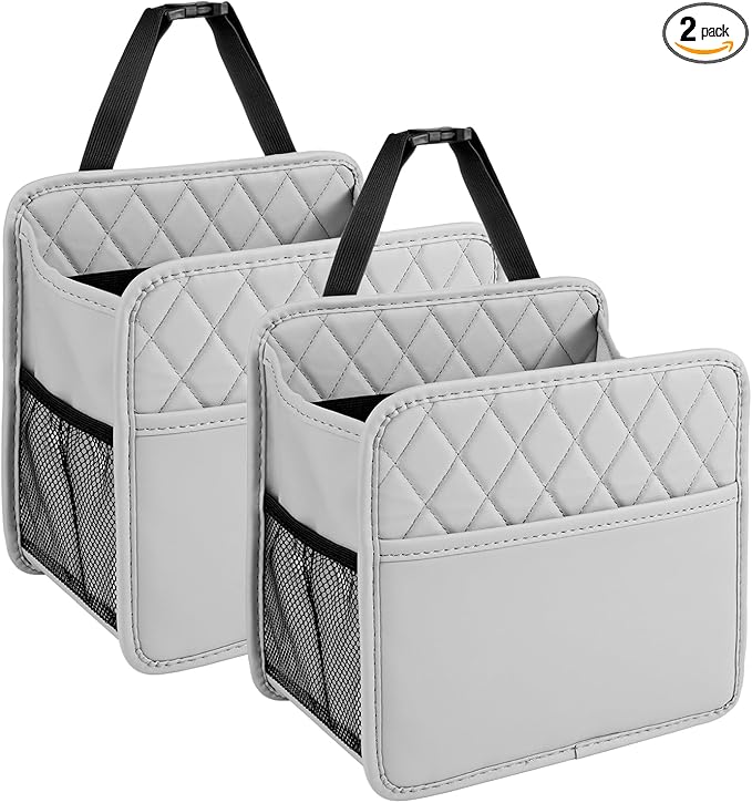 LXUNYI Car Seat Organizer, Updated Large Leather Backseat Car Organizer with Cup Holders Multifunctional Over the Car Seat Storage Organizer Bag Hanging Car Seat Back Organizers for Kids (Gray 2Pack)