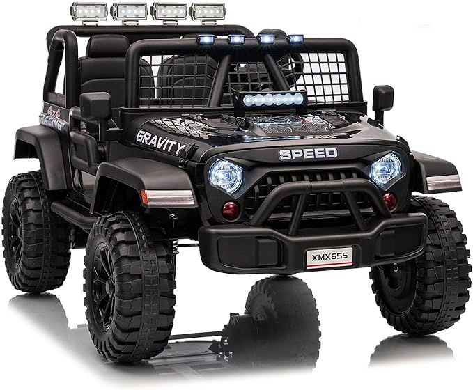 24V Ride on Car for Kids, 2 Seater Electric Truck with Parent Remote Control, Spring Suspension, 2 Speeds, LED Headlight & Music Player, Kids Electric Vehicle for Aged 3-8 Years, Black