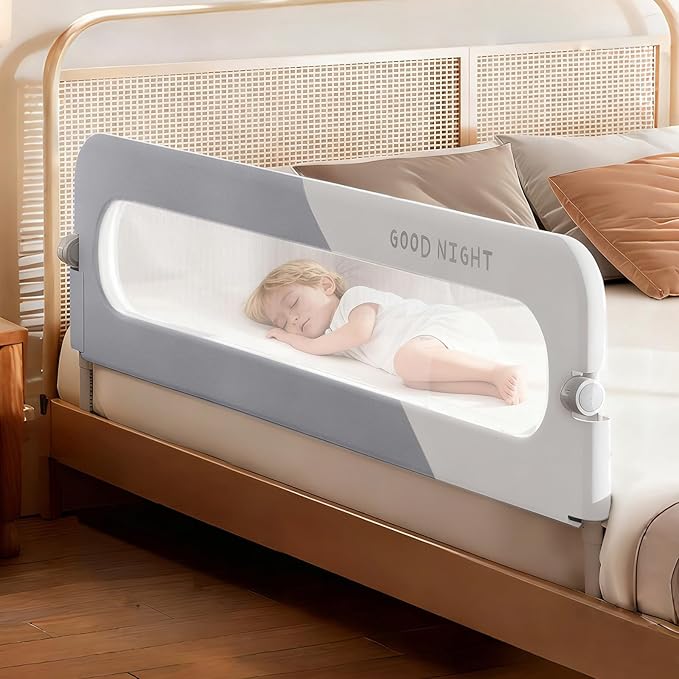 U Type Toddler Bed Rail Guard, Foldable Bed Rails for Toddlers, Adjustable, Safety, Convenient, Guard Rail with Twin, Full, Queen& King Size (Grey Patchwork,59inch)