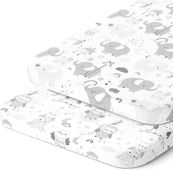 Bassinet Fitted Sheets Compatible with MiClassic Bassinet – Fits 20 x 35 Bedside Sleeper Mattress Perfectly – No-Bunching – Snuggly Soft Breathable Jersey Cotton – 2 Pack