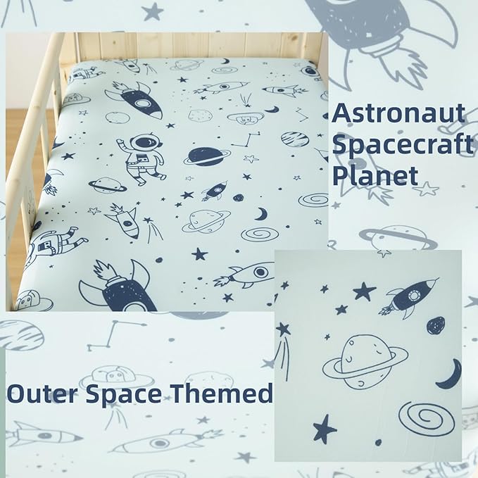 SDIII 2 Pack Astronaut Space Crib Sheets for Boys Girls 52×28 Stretchy Microfiber Jersey Knit Space Sheet for Standard Crib and Toddler Mattress