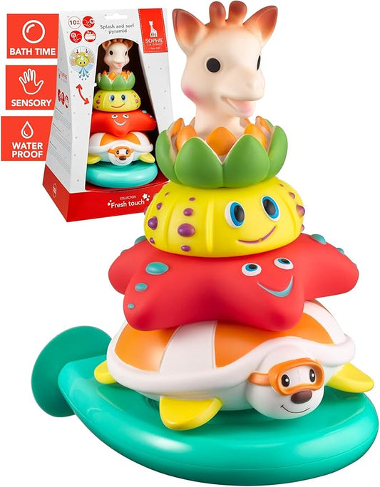 Sophie la girafe Splash & Surf Pyramid | Fun & Colorful Stacking Toy | Animals Spray Water When Pressed | Easy to Clean