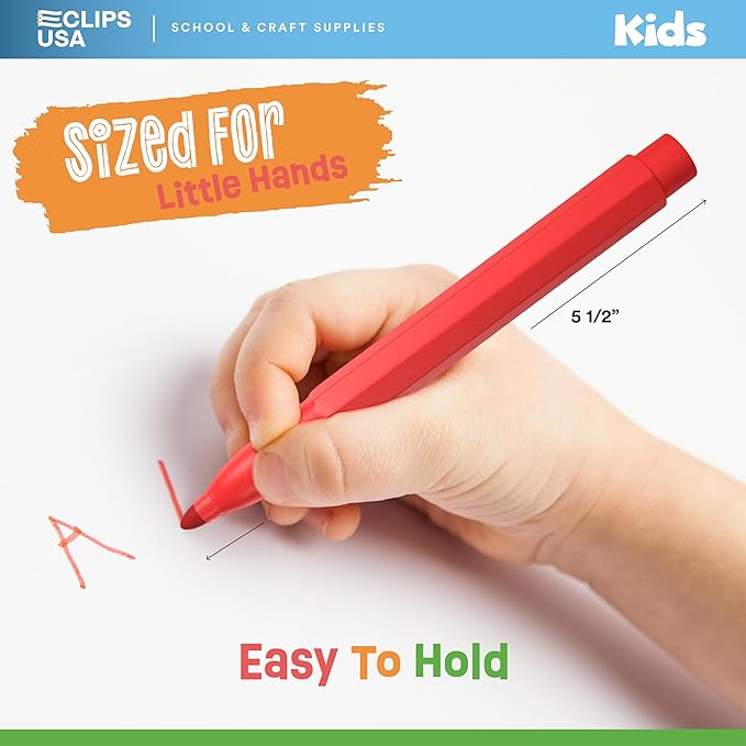 E-CLIPS USA Jumbo Markers For Kids, Colored Markers For School, Washable markers Bulk Classroom, Broad Tip, 8 Per Box (48 Pack)