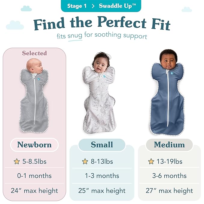 Love to Dream Swaddle UP, Baby Sleep Sack, 1.0 TOG, 5-8.5 lbsm, Self-Soothing Swaddles for Newborns, Get Longer Sleep, Snug Fit Helps Calm Startle Reflex, New Born Essentials for Baby, Gray Stardust