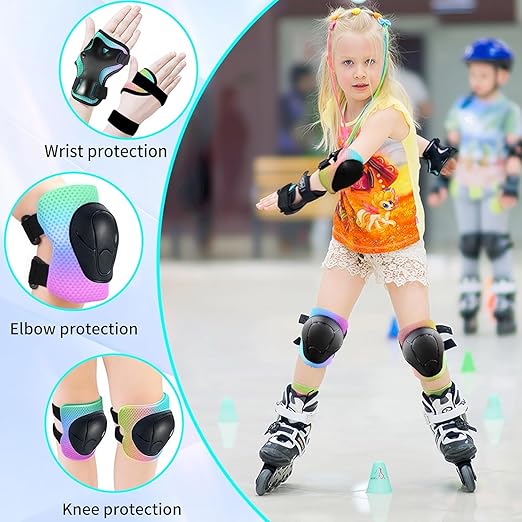 Gradient Color Kids Protective Gear Set Knee Pads for Kid 2-14 Years,W/ Adjustable Strap Kids/Youth Knee Pads Elbow Pads Wrist Guards Set for Inline Roller Skates,Cycling,BMX Bike,Skateboard,Scooter