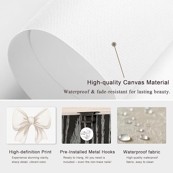 PicturePerfect Decor Bow frame wall art decoration set of 3 pieces beige aesthetic wall art fashion girl bedroom wall decoration beige bow print living room university apartment 12x16 inches