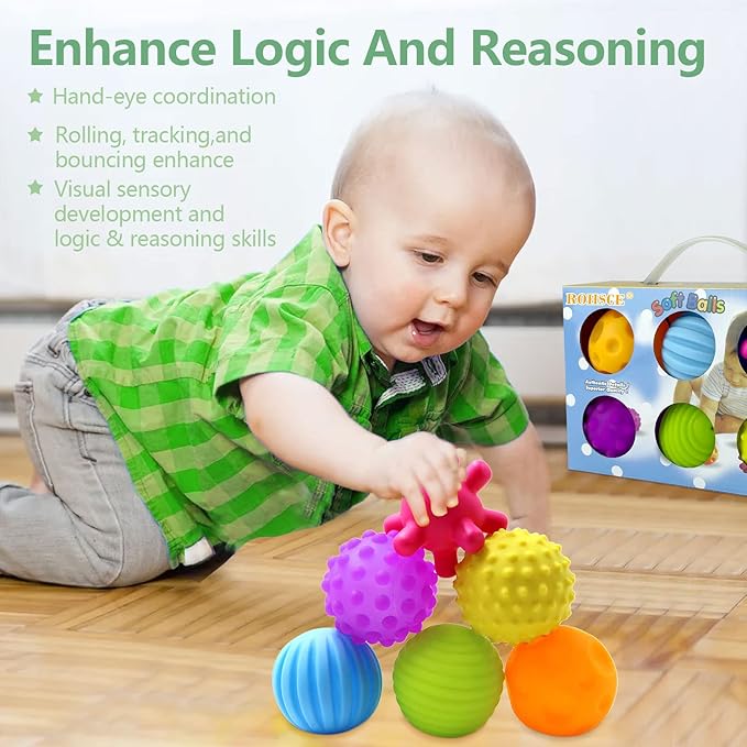 Sensory Balls for Baby Sensory Baby Toys 6 to 12 Months for Toddlers 1-3, Bright Color Textured Multi Soft Ball Gift Sets, Montessori Toys for Babies 6-12 Months Infant Toys (6 Pack)