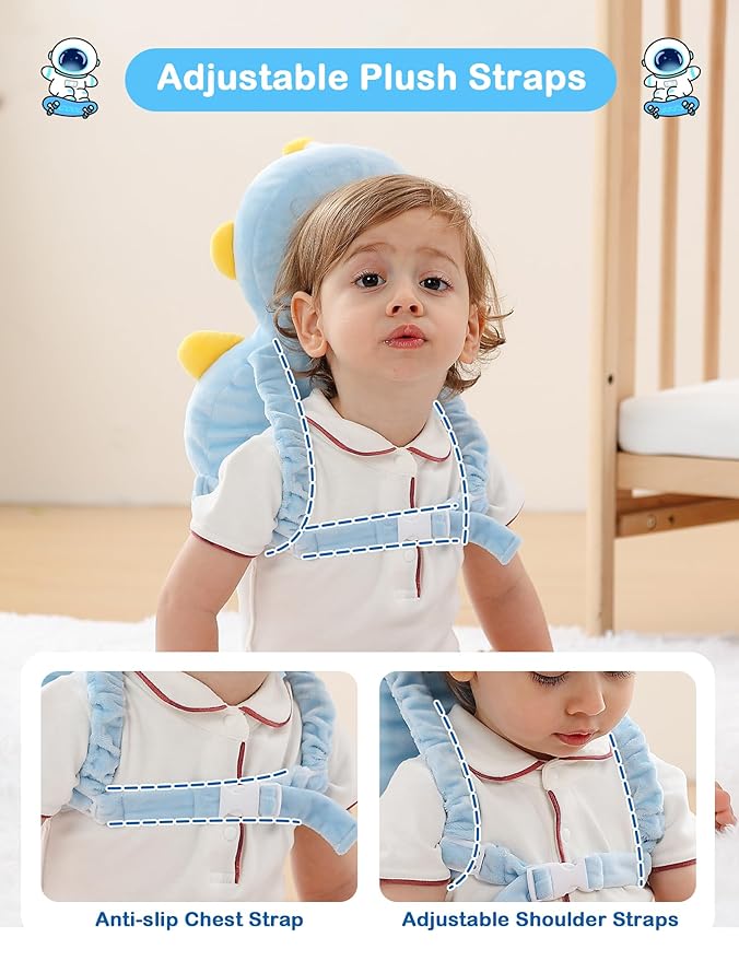 JunNeng Baby Head Protector Backpack, Toddler Walking Fall Head Protection, Robot Blue