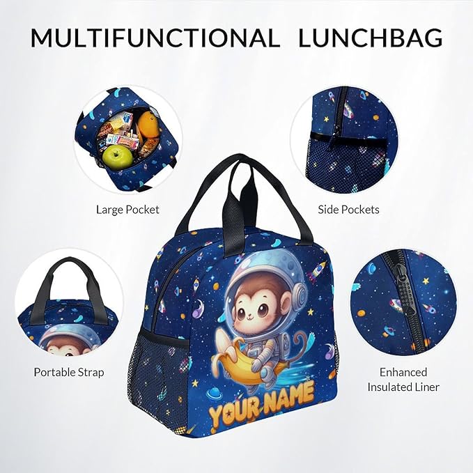 Kids' Backpacks - Personalized Monkey Backpacks with Lunch Bag - Custom Bookbag Set for Girls Boys - Toddler School Bag for Kindergarten/Preschool/Elementary(17 Inch)