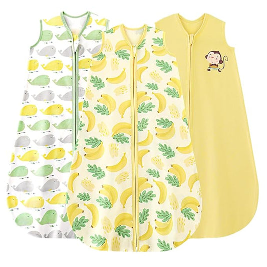 Yoofoss Baby Sleep Sack 12-18 Months Wearable Blanket for Babies 100% Organic Cotton 2-Way Zipper TOG 0.5 Toddler Sleeping Sack 3 Pack, Comfy Lightweight Sleep Sacks