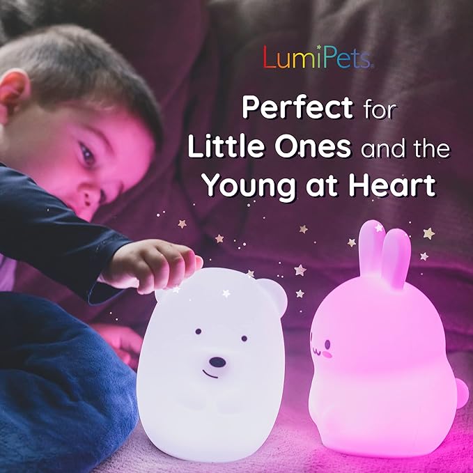 LumiPets Eggbert the Elephant Squishy Night Light for Kids | Silicone Nightlight with Tap, Remote Control | Rechargeable Color Changing Animal Light for Girls & Boys | Portable Mood Lamp With USB Cord