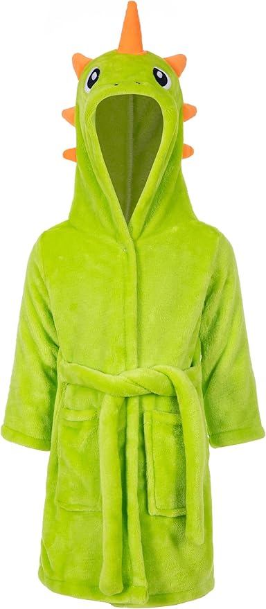 Dinosaur Boys Girls Fleece Hooded Robe Kids Toddler Warm Fuzzy Cartoon Dino Bathrobe