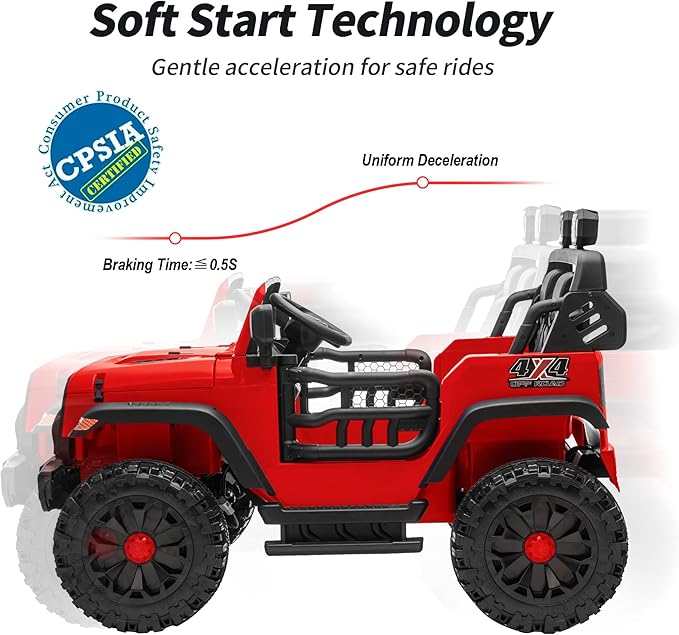 2 Seater Ride on Car Toy, 24V 4WD Electric Car for Kids 4-8 with Remote Control, 4x200W Motors, Capacity 150 lb - Red
