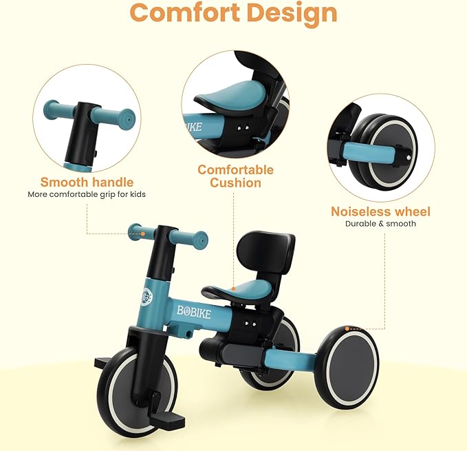BoBike 5-in-1 Tricycle for Toddlers 18 Months to 5 Years, Kids Bike with Upgraded Pedals, Parent Push Handle, Balance Bike & Easy Assembly for Boys Girls (Sky Blue)