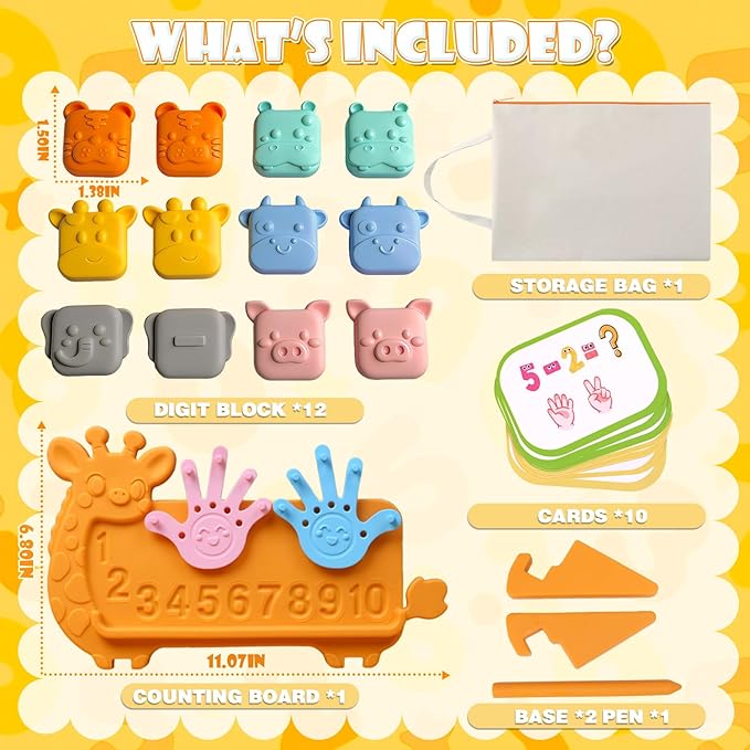 Preschool Learning Toy for Toddlers, Cute Giraffe Silicone Counting Board with Number Tracing | Montessori Educational Math Manipulatives Number Counting Blocks for 3 Year+ Boys Girls Gifts