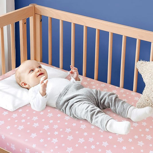 Crib Sheets for Girls 4 Pack, Fitted Crib Sheets for Standard Size Crib and Toddler Mattresses, Soft and Breathable Baby Gift Girl Set, Pink