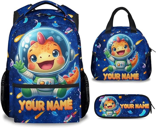 GiftoFLUX Dinosaur Backpack - Personalized Kids Backpacks for Boys Girls - Custom Bookbag Set for Toddlers - Planet School Bag for Kindergarten/Preschool/Elementary(17 Inch)