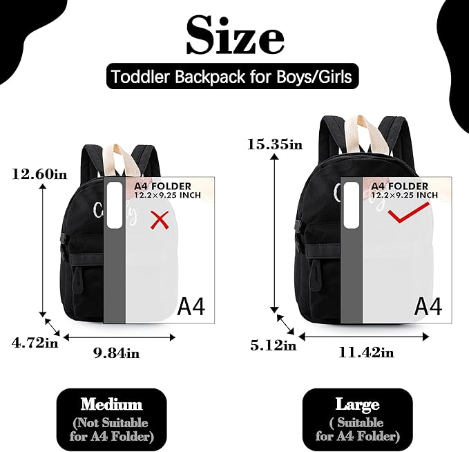 MT WORLD Daycare Backpack - Personalized Canvas Backpack with Name - Classic 15inch Daypack with Back Pocket - Custom Daycare Diapering Bag for Overnight Travel Birthday Gifts (Black, Large)
