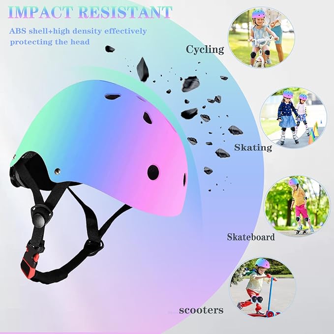 Kids Helmet,Toddler Skateboard Helmets for Ages 2-3-5-8-14 Years Boys Girls with Knee and Elbow Pads Wrist Guards fit Roller Skates,Skateboarding,Skating Scooter Adjustable Kids Helmet
