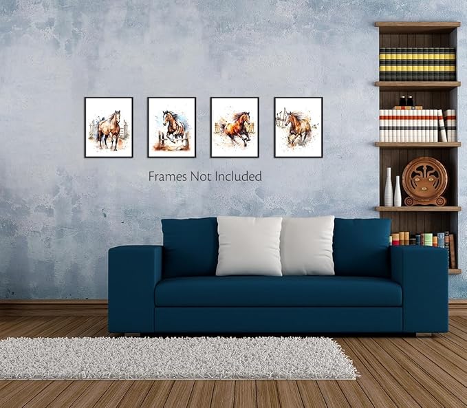 LNLAGBO Horse Wall Art,Watercolor Horse Print,Wild Horses Posters,Colorful Animal Canvas Art,Farm Running Horses Picture for Farmhouse Bedroom Home Decor Set of 4(8"X10"Unframed)
