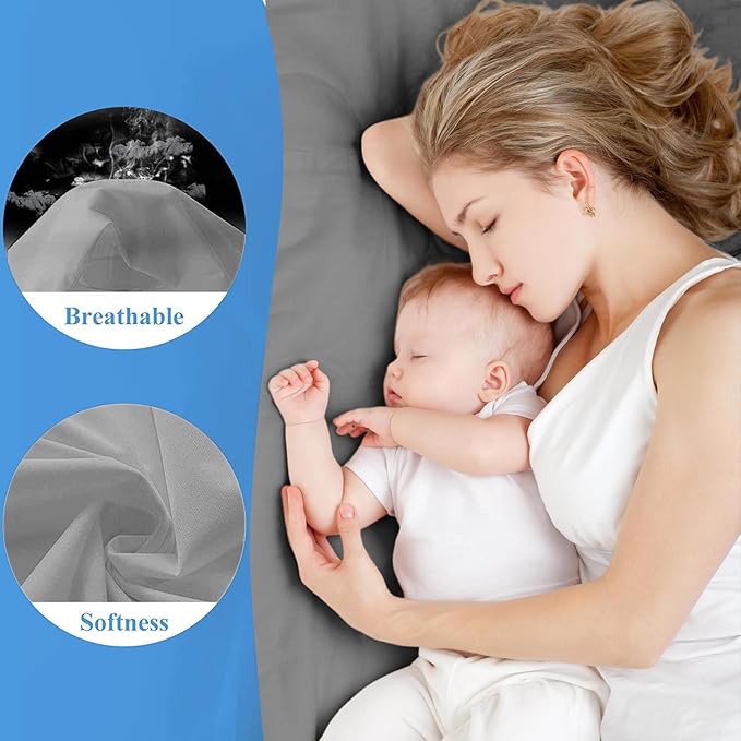 Full Size Waterproof Mattress Protector - Noiseless, Breathable, Machine Washable Fitted Mattress Cover with Deep Pocket up to 5”-21”（Dark Grey）