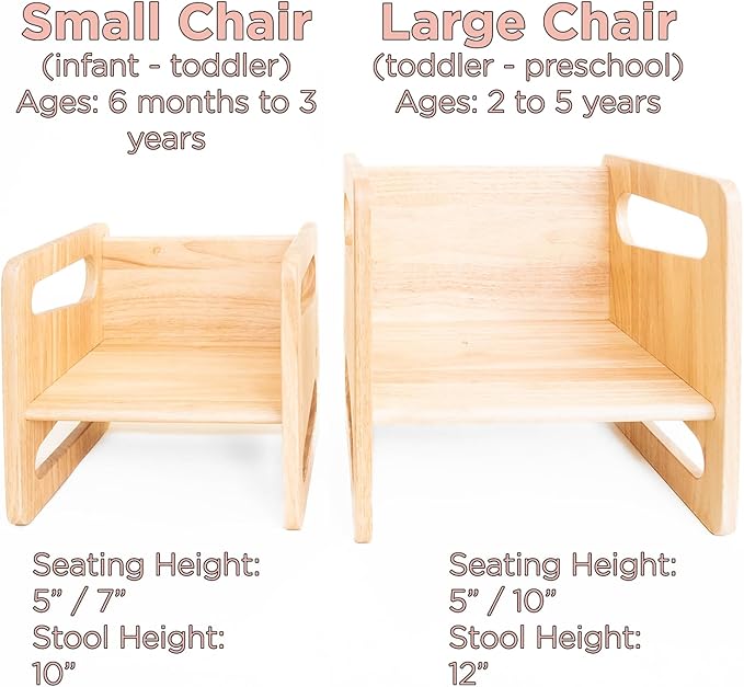 Montessori Weaning Table and Chair Set - Solid Wooded Toddler Table - Cube Chairs for Toddlers - Real Hardwood - Kids Montessori Furniture