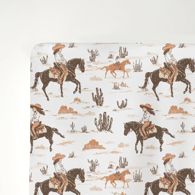 Vintage Cowgirl Cactus Baby Crib Sheets for Boy Girl 52"x28" Western Cowgirl Love Soft Stretchy Fitted Crib Mattress Cover Wild Desert Baby Sheet for Standard Crib & Toddler Mattress Pad
