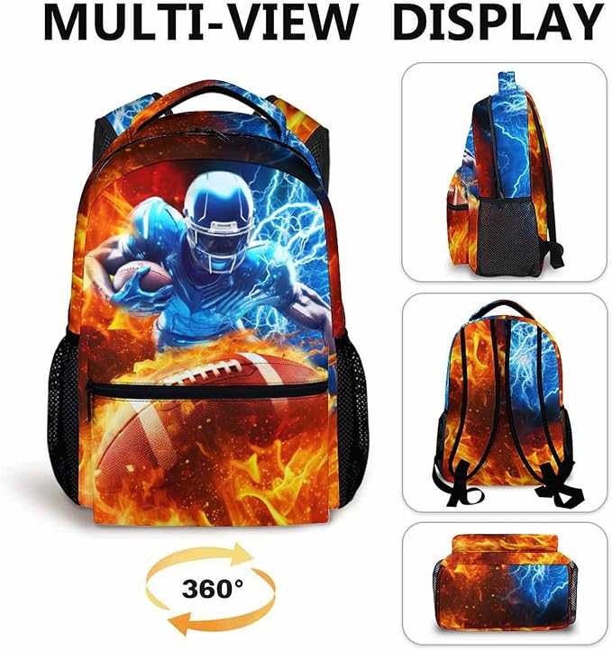 CustomWish Boys Backpack, Football Backpacks for Kids Teens, 17 Inch Lightweight Sport School Bookbag for Elementary Middle Primary High Senior, Boys Back to School Supplies