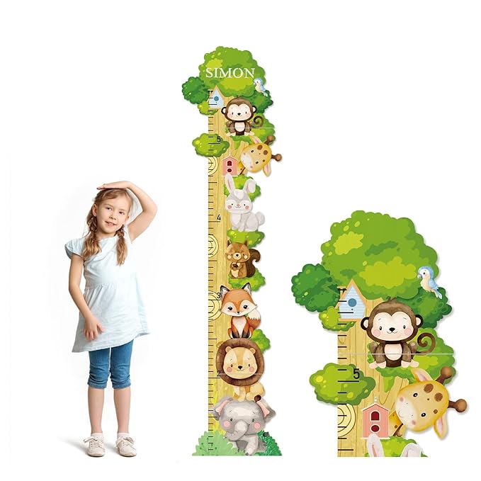 Woodemon Personalized Name Growth Chart for Wall, Forest Animal Stack Wooden Height Chart, Boy Girls Height Chart Growth Measuring Ruler, Christmas Birthday Gift for Boys and Girls