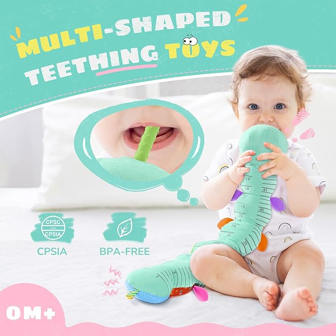 Baby Toys 6-12 Months Music Caterpillar,Stuffed Animals Infant Toys 0-3-6 Months,Baby Sensory Toys Tummy Time with Crinkle Rattle Teething Toys for Newborn Boys Girls Gifts Birthday|Ice Blue