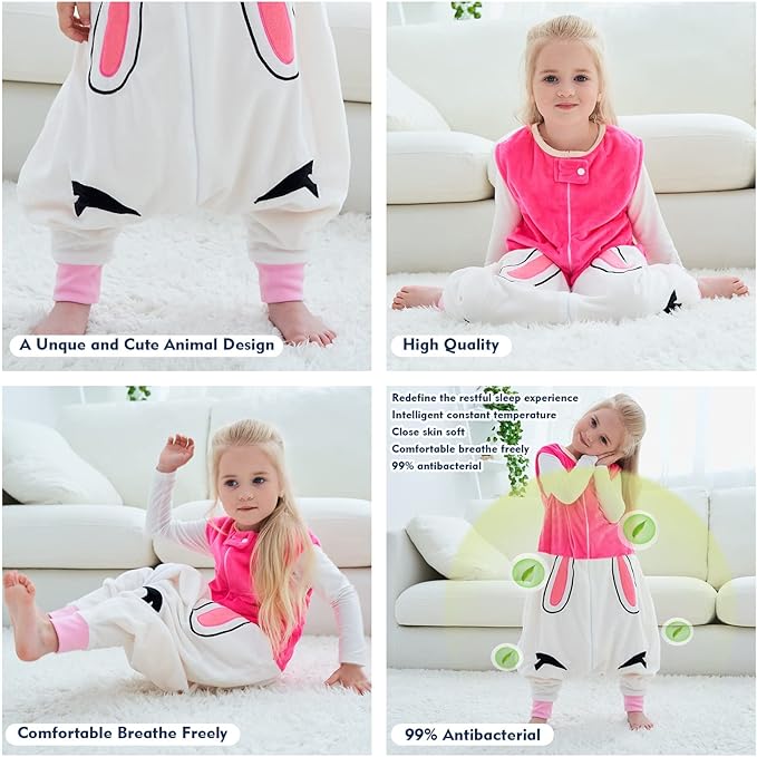 MICHLEY Toddler Sleeping Sack with Feet Newborn Infant Sleeveless Sleeping Bag 2-way Zipper Baby Wearable Blanket for Walkers,Rose Red Rabbit,1-3T