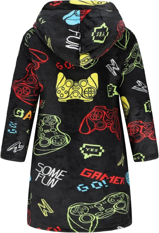 Boys Girls Robe Kids Flannel Hooded Bathrobe Sleepwear Pajamas Toddler Soft Plush Robes for Girls 2-16 Years