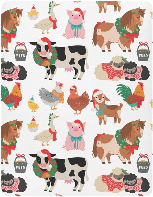 Christmas Farm Animals Crib Sheets Soft Breathable Fitted Baby Playard Sheets Mattress Cover for Girl Boys, 39" x 27" x 5"