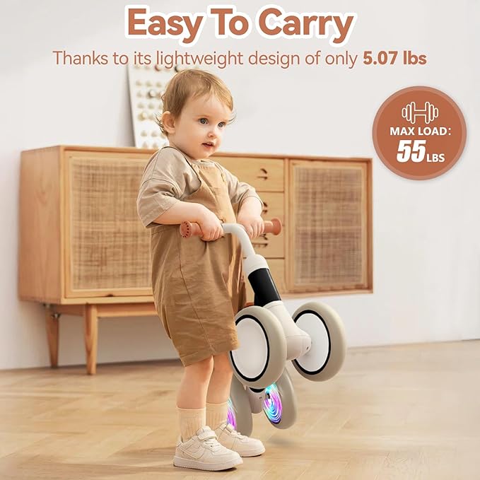 Liberry Light Up Baby Balance Bike 1 2 Years, Ride Toys with Adustable Seat for Boys Girls, First Birthday Gift for Toddlers, Black