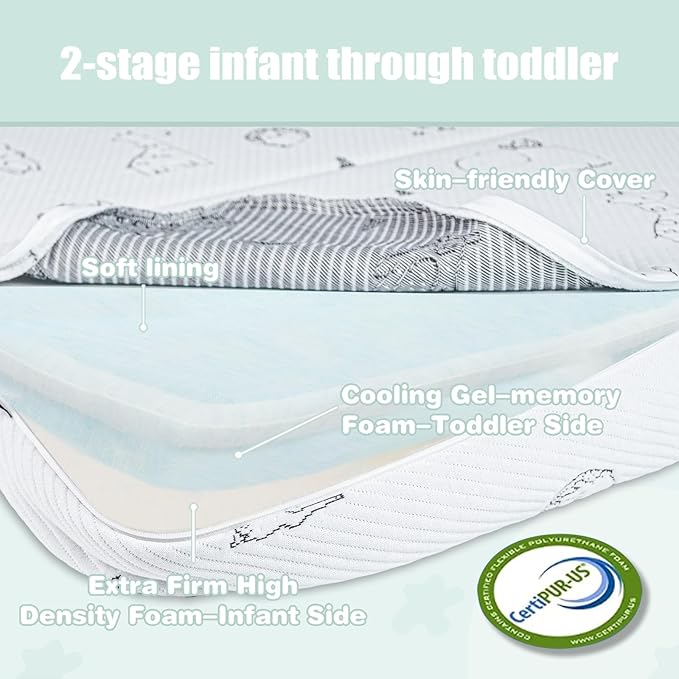 Pack and Play Mattress Pad, 38x26 Dual-Sided Soft & Firm Memory Foam Pack N Play Mattresses Foldable Portable Baby Mattress for Pack n Play with Breathable Animal Jacquard Cover &Travel Bag