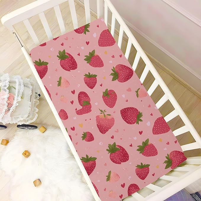 Exotic Fruit Red Strawberry Boys Girls Bassinet Sheets Baby Cribs Sheets Play Sheets Playard Sheet Toddler Stretchy Bed Sheet for Baby Kids Halloween S