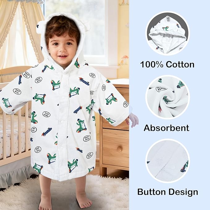 VOOVA & MOVAS Toddler Hooded Poncho Towel with Bear Ear, 0-3Years | 100% Cotton, Ultra-Soft & Absorbent | Gentle for Sensitive Skin, Bath, Pool & Beach Towel | Newborn, Crocodile