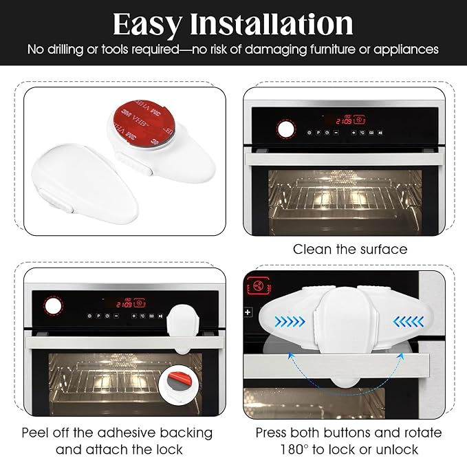 1 Pack Oven Lock for Baby Proofing - Heat Resistant, No Drill Adhesive Stove Door Lock, Child Safety Oven Lock (White)
