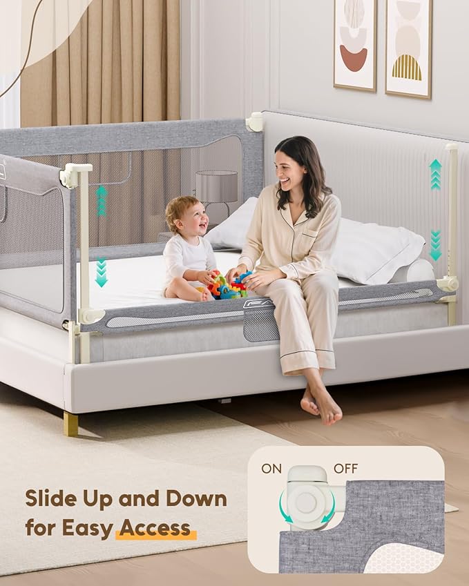 FAMILL Bed Rail for Toddlers, Foldable Toddler Bed Rails Suitable for Queen/King/Full/Twin Size, Grey, 82.7", 1 Side